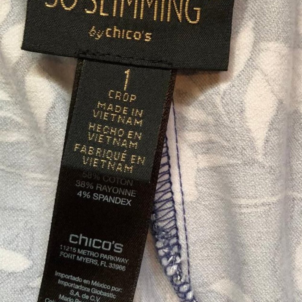 Chicos So Slimming, Dark Blue, floral print, cropped ankle, capris, Sz Chico’s 1 - Picture 3 of 8